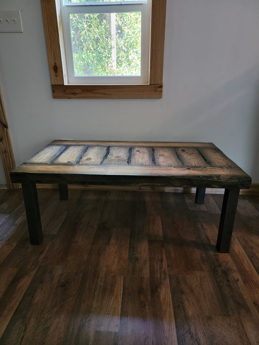 Lightly Tortured Reclaimed Distressed Industrial Coffee Table made with Solid Wood and 2x2 legs legs