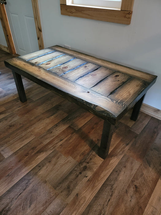 Lightly Tortured Reclaimed Distressed Industrial Coffee Table made with Solid Wood and 2x2 legs legs