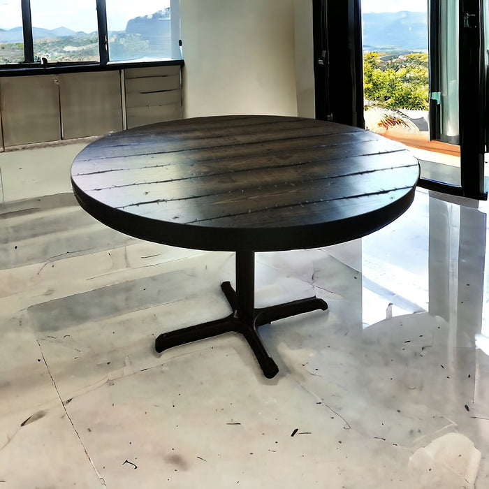 Tortured Reclaimed Distressed Round Dining Table, Pipe Legs, Hairpin Legs, Pedestal Base, or 2x2 Legs. Any Size or Height.