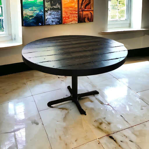 Tortured Reclaimed Distressed Round Dining Table, Pipe Legs, Hairpin Legs, Pedestal Base, or 2x2 Legs. Any Size or Height.