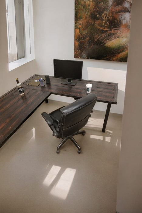 Any Size - Stitches L-Shaped Desk Reclaimed Distressed Industrial Style with 2x2 legs free shipping