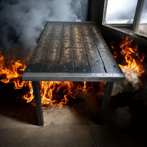 Tortured Reclaimed Distressed Industrial Office Desk with straight steel 2x2 legs