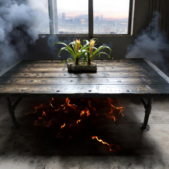 Cyber Sale Tortured Reclaimed Distressed Industrial Coffee Table with Pipe Legs for Mancave