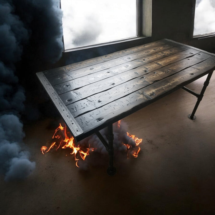 Tortured Reclaimed Distressed Industrial Dining Table with pipe legs