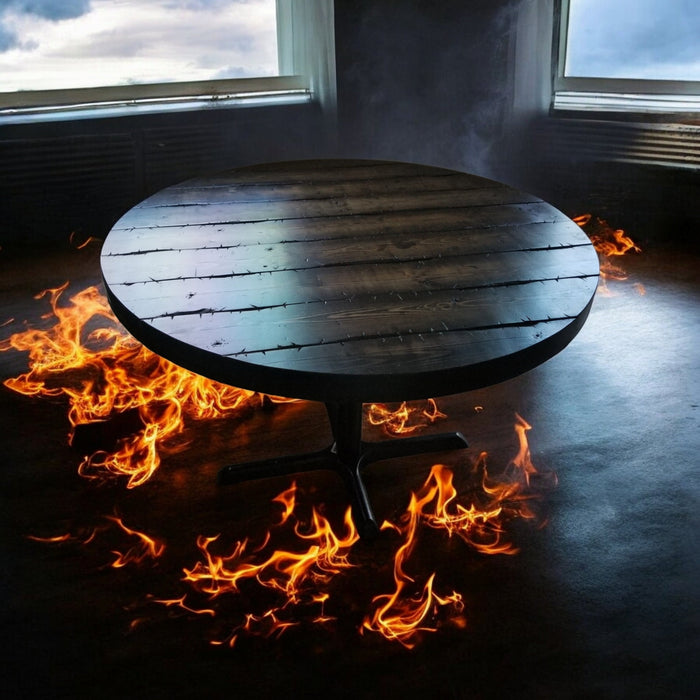 Tortured Reclaimed Distressed Round Dining Table, Hairpin Legs, Pedestal Base, or 2x2 Legs. Any Size
