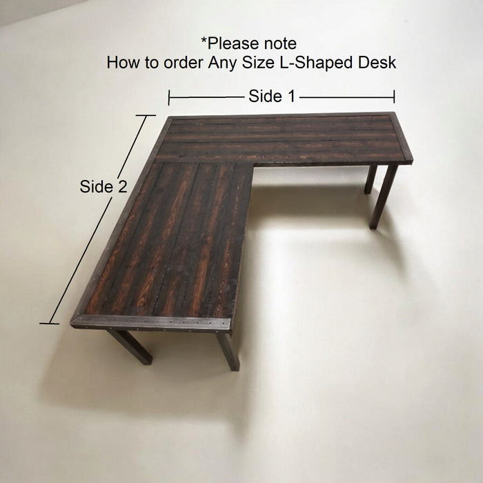 Any Size - L-Shaped Desk Reclaimed Distressed Industrial Style with 2x2 legs free shipping