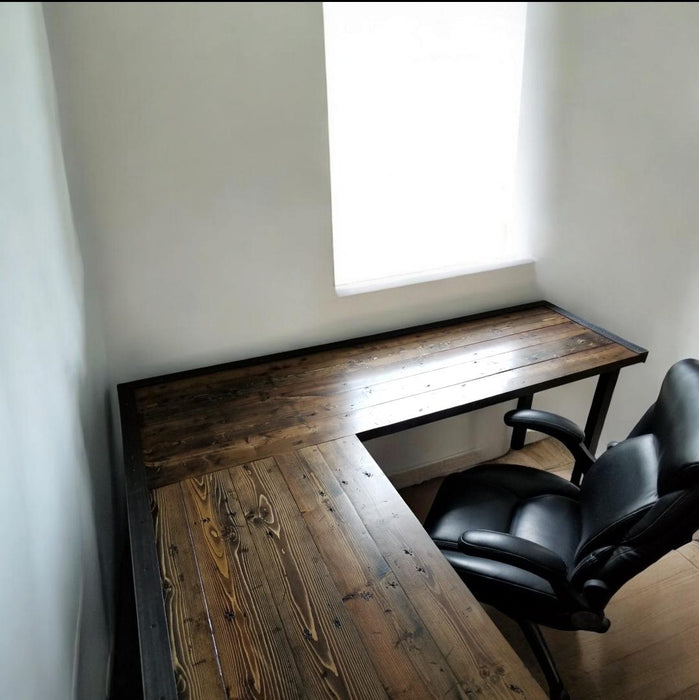 Any Size - L-Shaped Desk Reclaimed Distressed Industrial Style with 2x2 legs free shipping