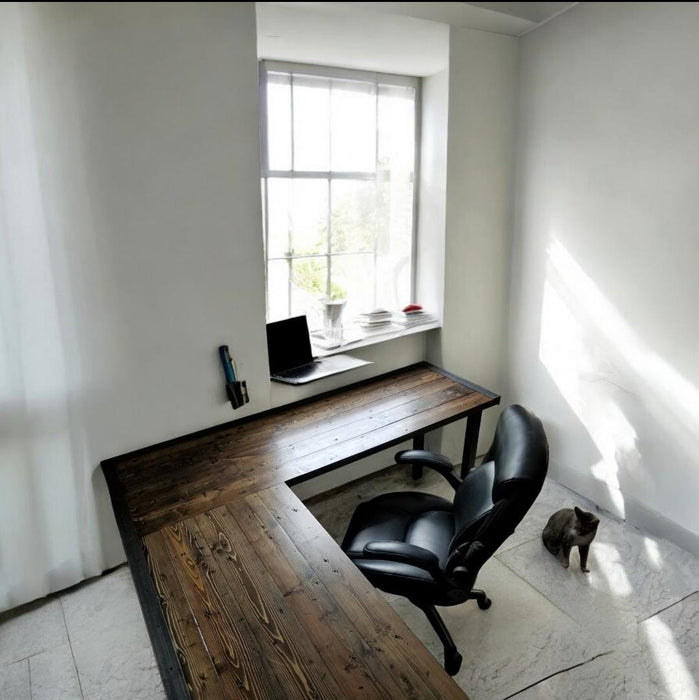 Any Size - L-Shaped Desk Reclaimed Distressed Industrial Style with 2x2 legs free shipping