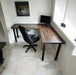 Custom L-Shaped Desk Reclaimed Distressed Industrial Style with 2x2 legs, large keyboard tray, wood drawer, free shipping