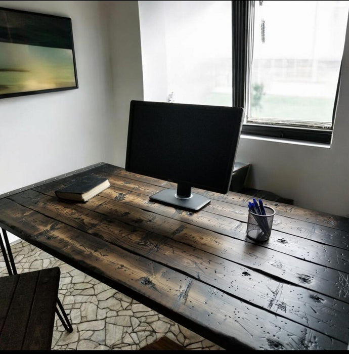 Tortured Reclaimed Distressed Industrial Wood Desk with Hairpin legs