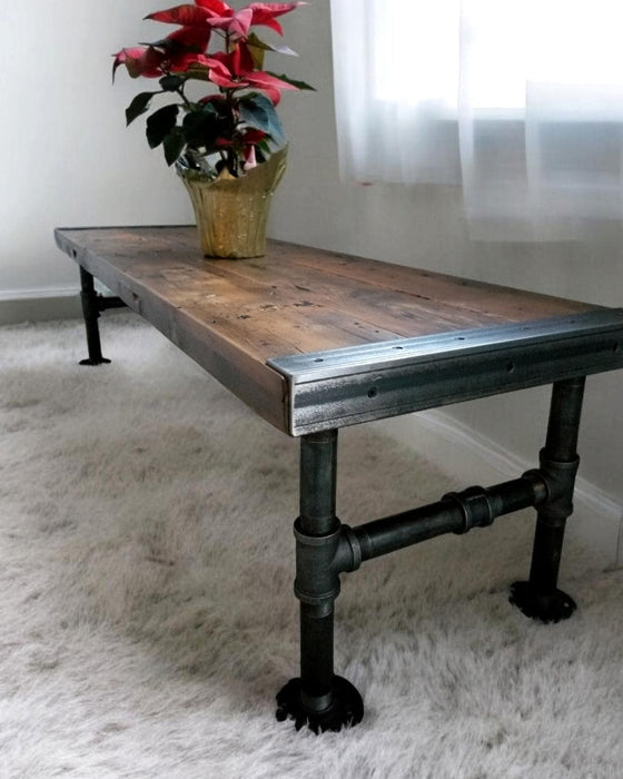 Reclaimed Distressed Custom Industrial DESK, Bench, Sofa Hallway Table with Iron Pipe legs