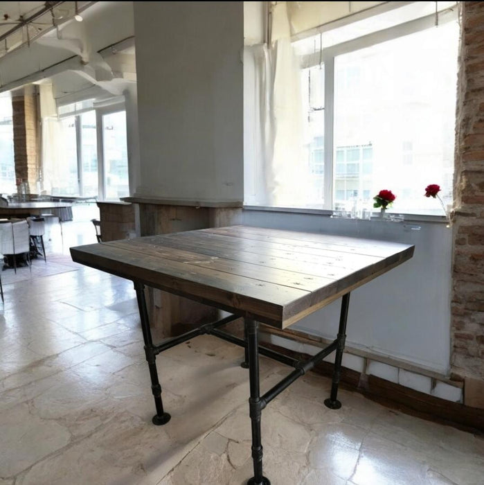 Reclaimed Distressed Wooden Dining Table with Pipe legs Pub Height Counter Height