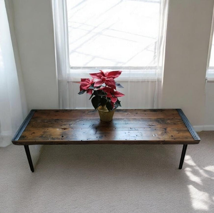 Reclaimed Distressed Custom Built Industrial Bench or Sofa / Hallway Table with Heavy Duty Hairpin Legs