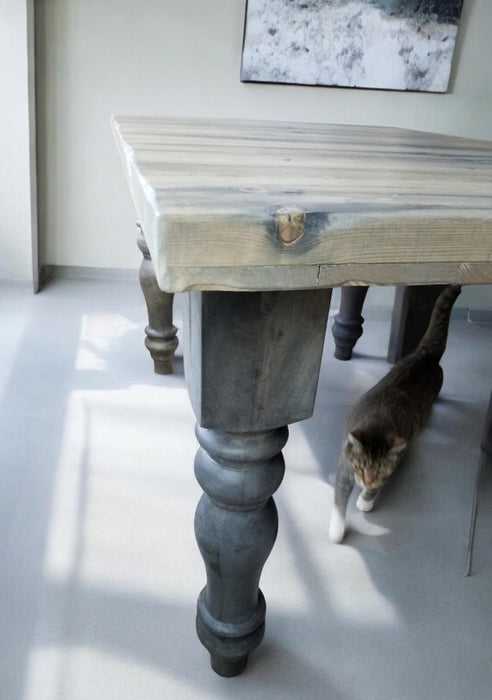 Custom Farmhouse Dining Table Reclaimed Distressed Solid Wood with Chunky Wood Legs