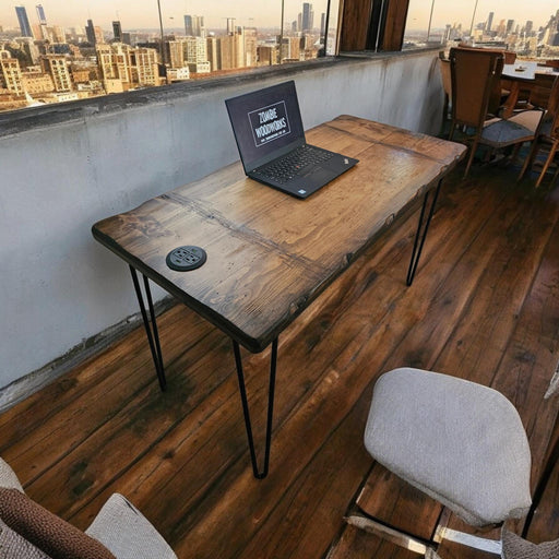 Unhinged Wood Desk Custom Sizes Reclaimed Distressed with Hairpin Legs