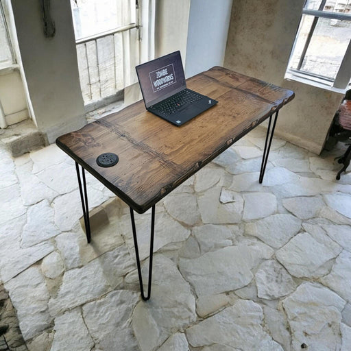 Unhinged Wood Desk Custom Sizes Reclaimed Distressed with Hairpin Legs