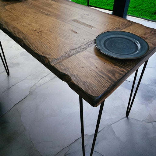 Unhinged Wood Dining Table Reclaimed Distressed with hairpin legs