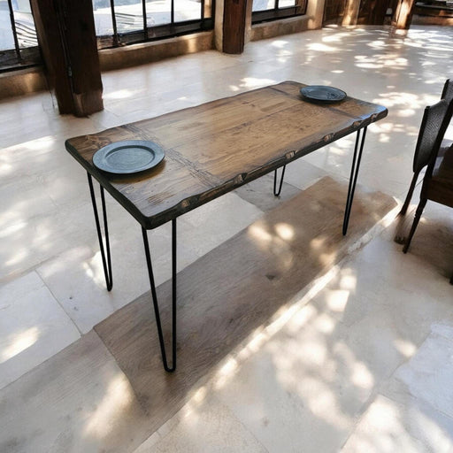 Unhinged Wood Dining Table Reclaimed Distressed with hairpin legs