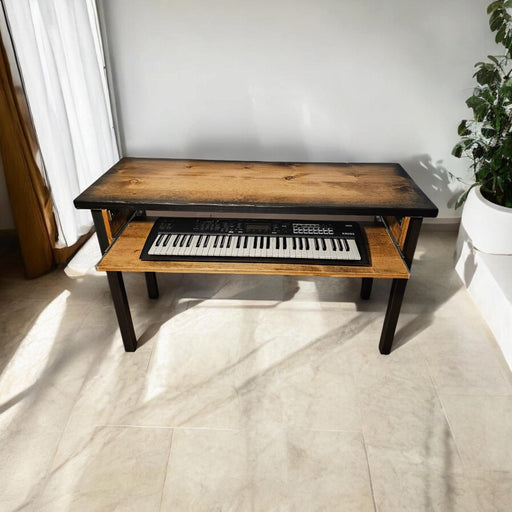 Heavy Duty Desk with Keyboard Tray For Studio Musician Gaming Piano Sunburst Table with Straight Steel 2x2 legs