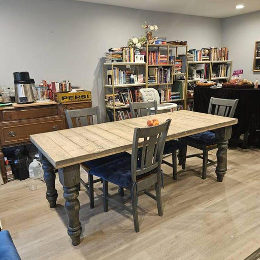 Custom Farmhouse Dining Table Reclaimed Distressed Solid Wood with Chunky Wood Legs