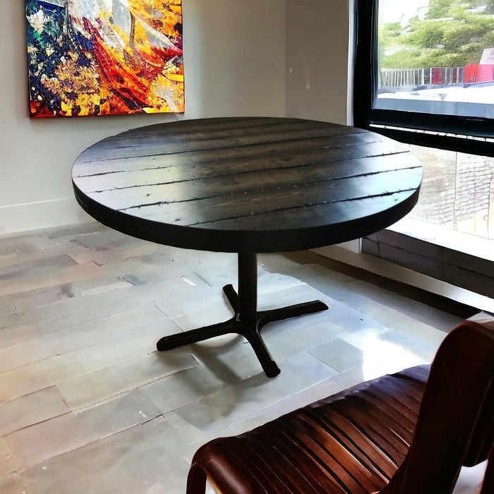 Tortured Reclaimed Distressed Round Dining Table, Hairpin Legs, Pedestal Base, or 2x2 Legs. Any Size