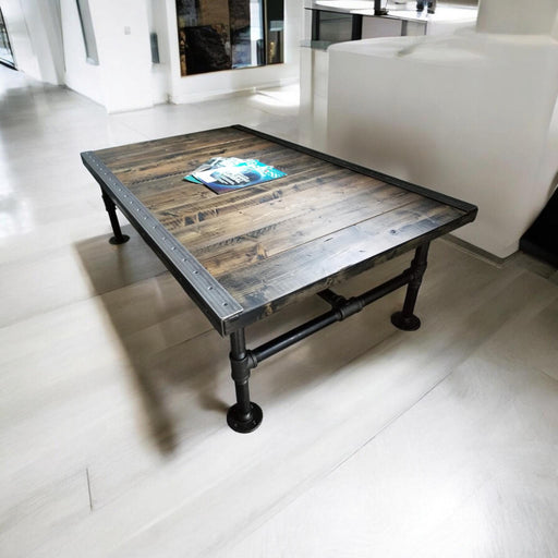 Reclaimed Distressed Coffee Table with Pipe legs, well built, Quality, Character, Customizable.