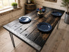 Tortured Reclaimed Distressed Industrial Wood Dining Table with hairpin legs