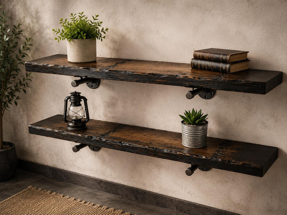 Tortured Single Plank Pipe Shelf - Everything Included to Mount to Drywall or Wood
