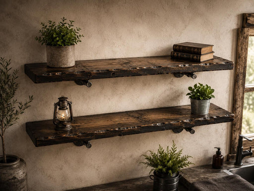 Tortured Single Plank Pipe Shelf - Everything Included to Mount to Drywall or Wood