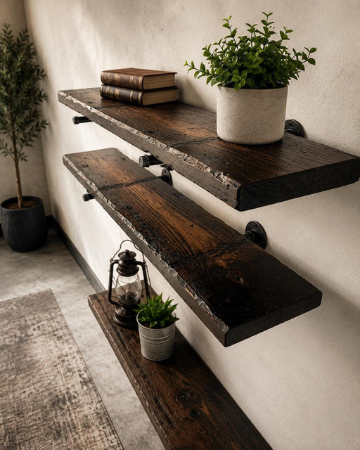 Tortured Single Plank Pipe Shelf - Everything Included to Mount to Drywall or Wood