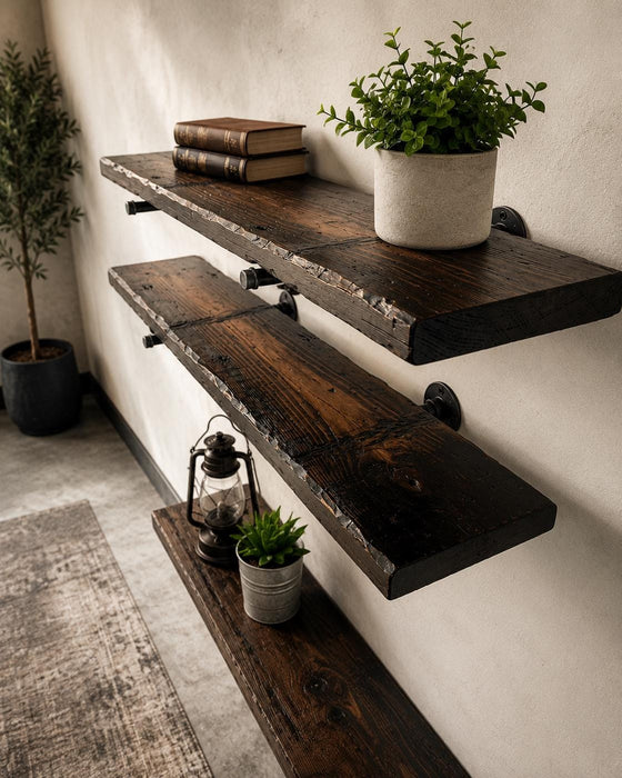 Tortured Single Plank Pipe Shelf - Everything Included to Mount to Drywall or Wood