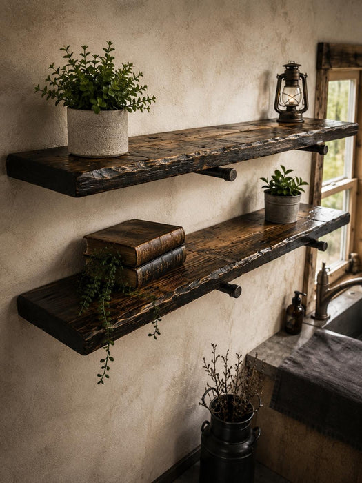 Tortured Single Plank Pipe Shelf - Everything Included to Mount to Drywall or Wood