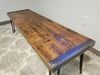 Clearance Sale! Reclaimed Distressed Custom Built Industrial Bench with Heavy Duty Rebar Hairpin Legs, Lots of Character.