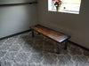 Clearance Sale! Reclaimed Distressed Custom Industrial Bench, wood, straight steel 2x2 legs, Lots of Character.