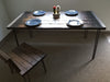Clearance Sale! Tortured Reclaimed Distressed Industrial Wood Dining Table with rebar hairpin legs