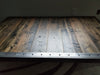 Clearance Sale! Reclaimed Distressed Custom Made Industrial Coffee Table, Wood, raw steel trim and straight steel