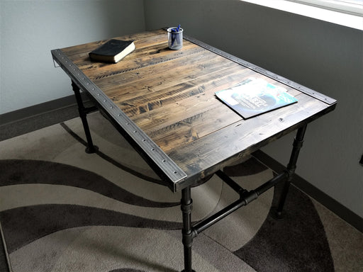 Clearance Sale! Reclaimed Distressed Desk with Pipe legs, well built, Quality, Character, Customizable.