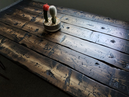 Clearance Sale! Tortured Reclaimed Distressed Industrial Dining Table with pipe legs