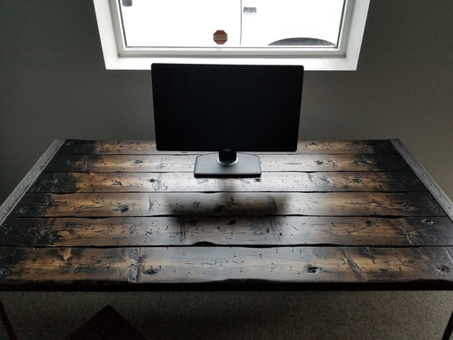 Clearance Sale! Tortured Reclaimed Distressed Industrial Office Desk with pipe legs