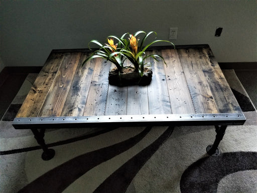 Clearance Sale! Reclaimed Distressed Coffee Table with Pipe legs, well built, Quality, Character, Customizable.