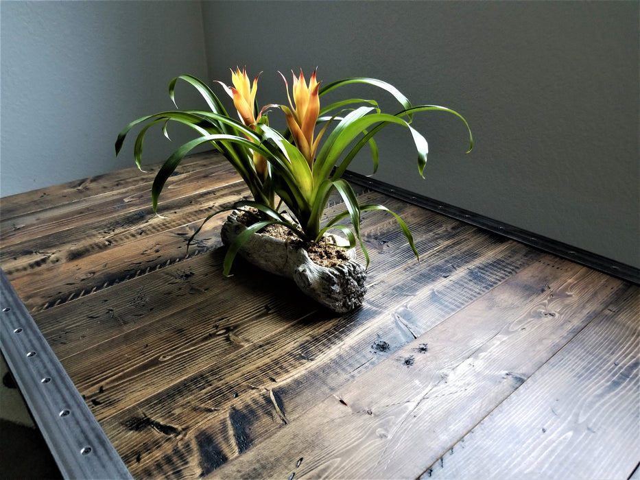 Clearance Sale! Reclaimed Distressed Custom built Industrial Coffee Table, Wood, raw steel trim and hairpin legs