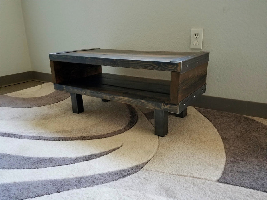 Clearance Sale! Industrial Coffee, Side Table, TV Stand, Shoe Bench Reclaimed Distressed Wood with 2x2 legs
