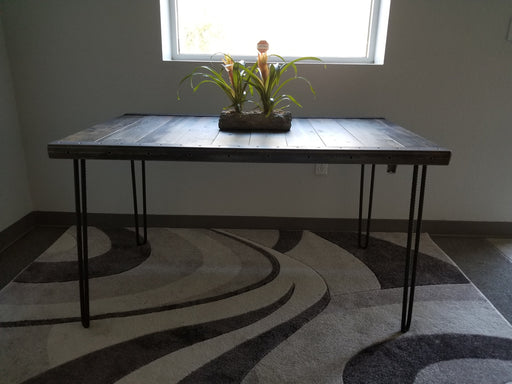 Clearance Sale! Reclaimed Distressed Custom built Industrial desk with raw steel trim and hairpin legs