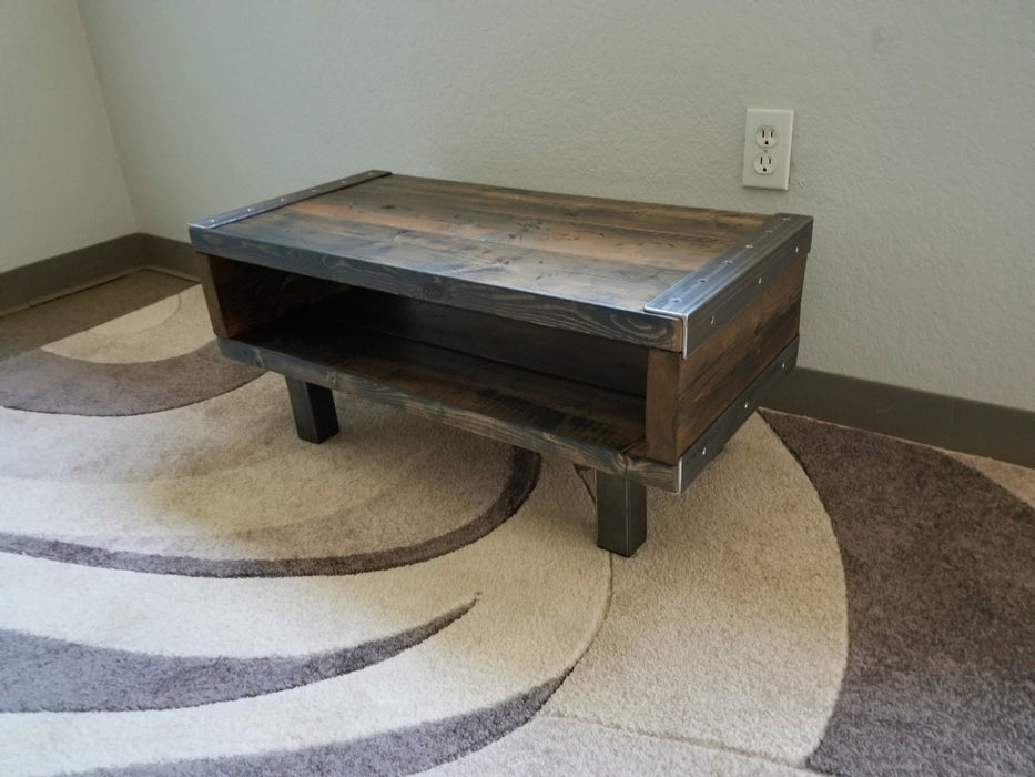 Clearance Sale! Industrial Coffee, Side Table, TV Stand, Shoe Bench Reclaimed Distressed Wood with 2x2 legs