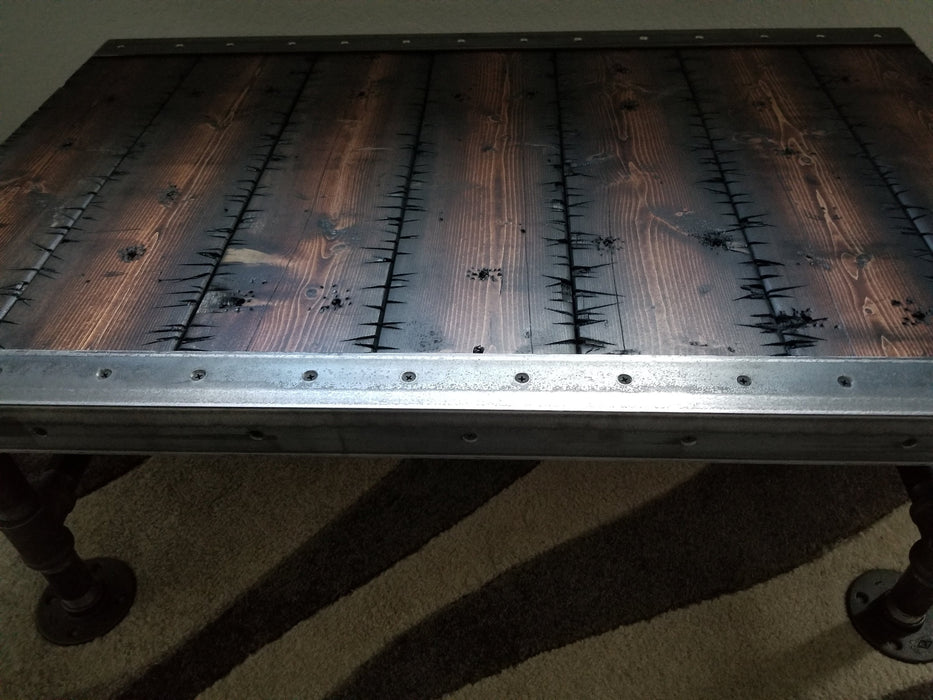 Clearance Sale! Stitches Reclaimed Distressed Coffee Table with Pipe legs, well built, Quality, Character, Customizable.