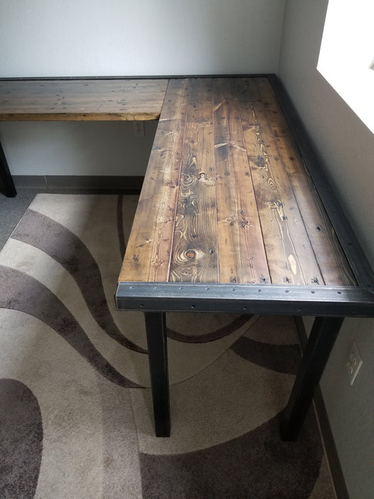 Any Size - L-Shaped Desk Reclaimed Distressed Industrial Style with 2x2 legs free shipping
