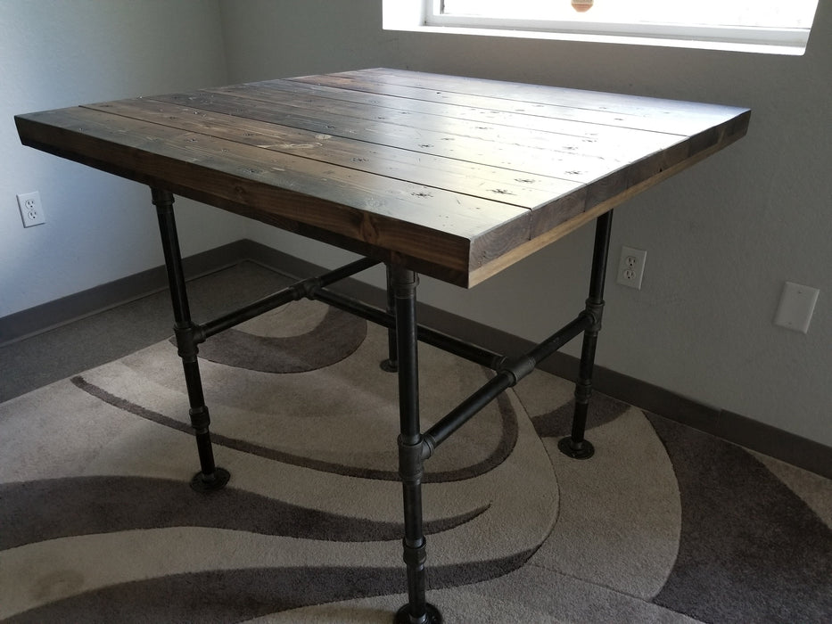 Clearance Sale! Reclaimed Distressed Wooden Dining Table with Pipe legs Pub Height Counter Height