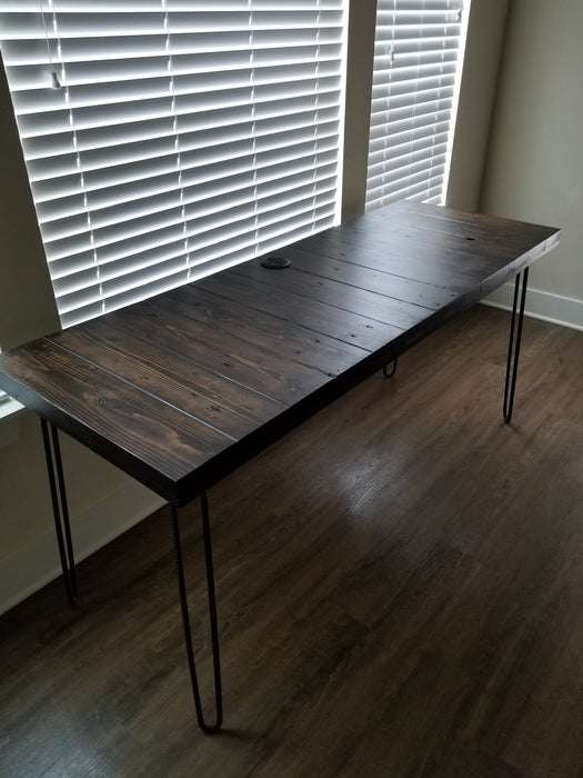 Clearance Sale! Choose Size Thick Solid Wood Espresso Reclaimed Distressed Desk with Hairpin legs