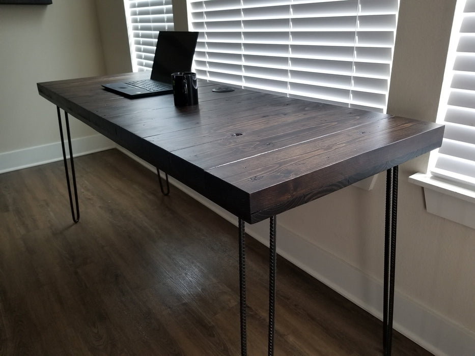 Clearance Sale! Choose Size Thick Solid Wood Espresso Reclaimed Distressed Desk with Hairpin legs