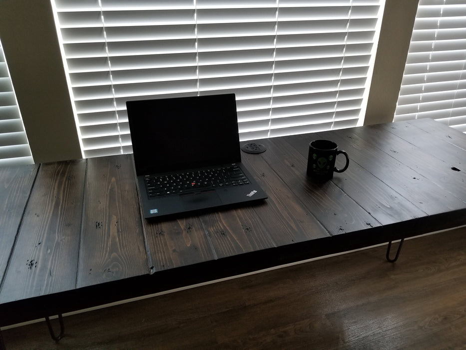 Clearance Sale! Thick Solid Wood Espresso Reclaimed Distressed Dining Table with Hairpin legs